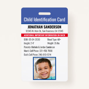 Child Identification Emergency Allergy Photo ID Badge