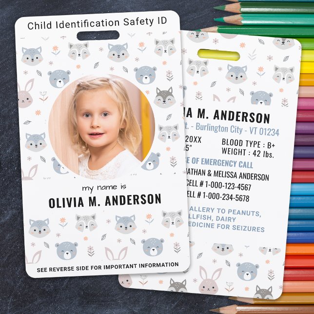 Child Identification Emergency Cute Animals Photo  Badge (Creator Uploaded)