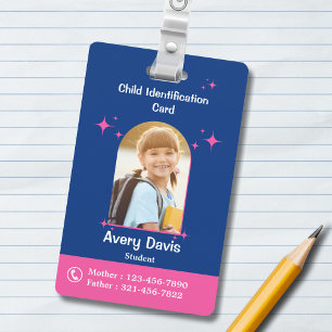 Child identification ID Blue and Pink Simple Style Badge