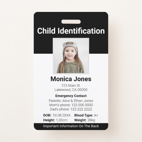 Child Identification Photo Black Badge
