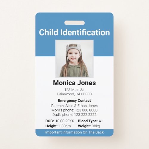 Child Identification Photo Blue Badge