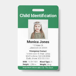 Child Identification Photo Green Badge