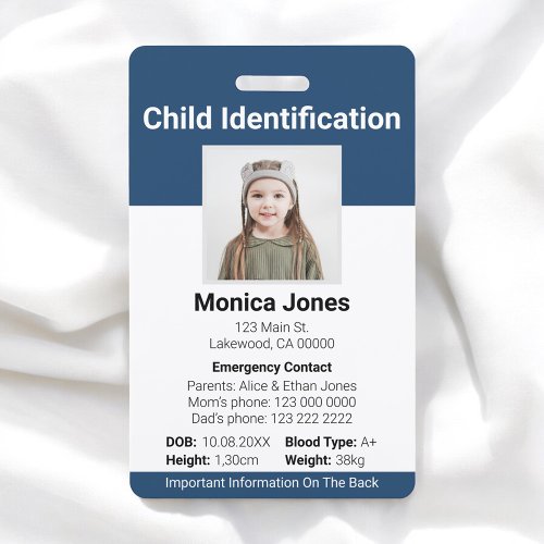 Child Identification Photo Navy Blue Badge