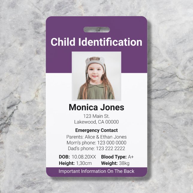 Child Identification Photo Purple Badge (Creator Uploaded)
