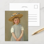 Child in a Straw Hat | Mary Cassatt Postcard<br><div class="desc">Child in a Straw Hat (1886) by American impressionist artist Mary Cassatt. Original artwork is an oil painting on canvas depicting a portrait of a young girl in an oversized straw hat, wearing a plain gray pinafore. The serious expression on the girl's face sets this painting apart from Cassatt's other...</div>