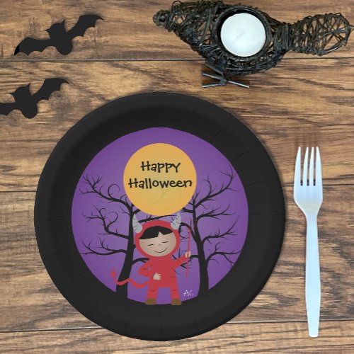 Child in Devil Costume Halloween Paper Plates