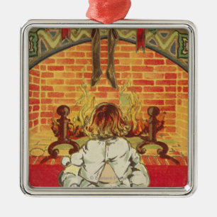 Child in Front of Fireplace Metal Ornament