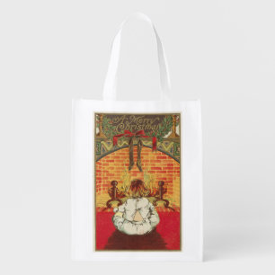 Child in Front of Fireplace Reusable Grocery Bag