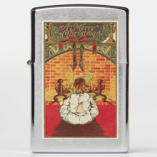 Child in Front of Fireplace Zippo Lighter (Front)