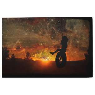 Child In Tire Swing Metal Wall Art