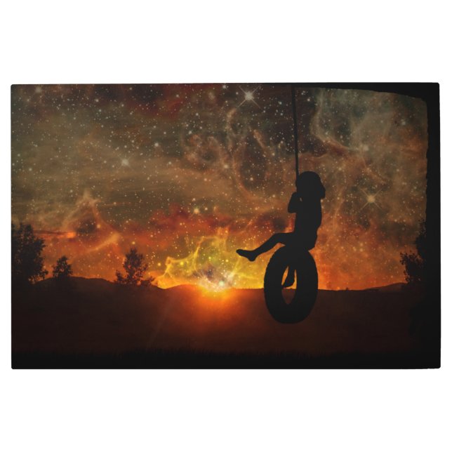 Child In Tire Swing Metal Wall Art (Front)