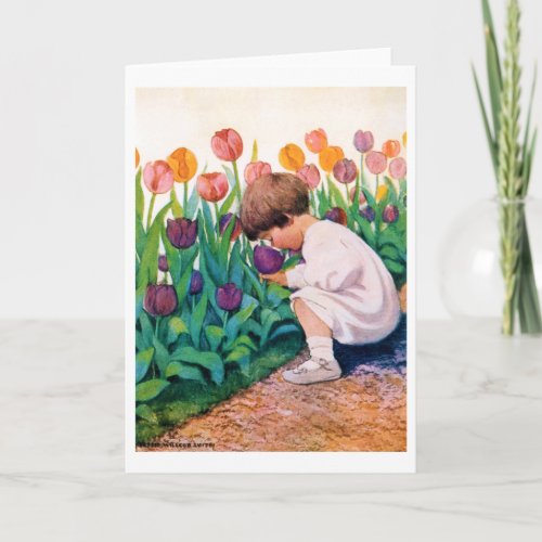 Child in Tulip Flower Garden Jessie Willcox Smith Card