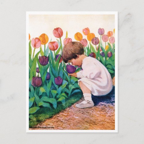 Child in Tulip Flower Garden Jessie Willcox Smith Postcard