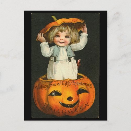 Child inside Pumpkin Postcard