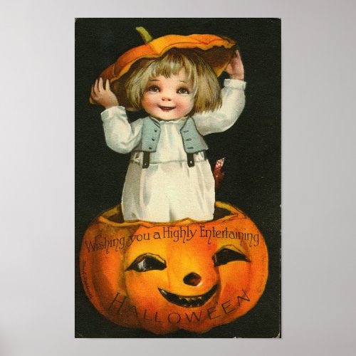 Child inside Pumpkin Poster