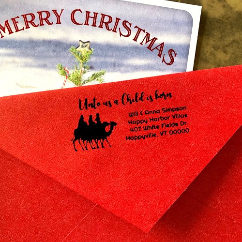 Child is Born Wise Men Christmas Return Address Rubber Stamp