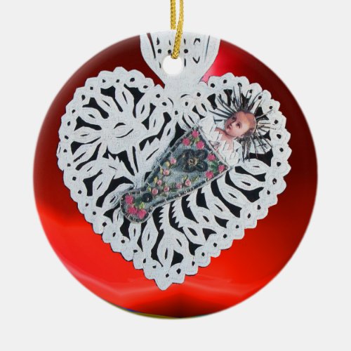 Child JesusAntique Christmas Heart Paper Carving Ceramic Ornament