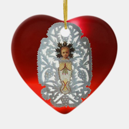 Child JesusAntique Christmas Heart Paper Carving Ceramic Ornament