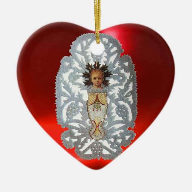 Child Jesus,Antique Christmas Heart Paper Carving Ceramic Ornament (Front)