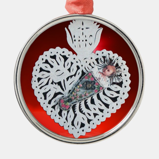 Child Jesus,Antique Christmas Heart Paper Carving Metal Ornament (Front)