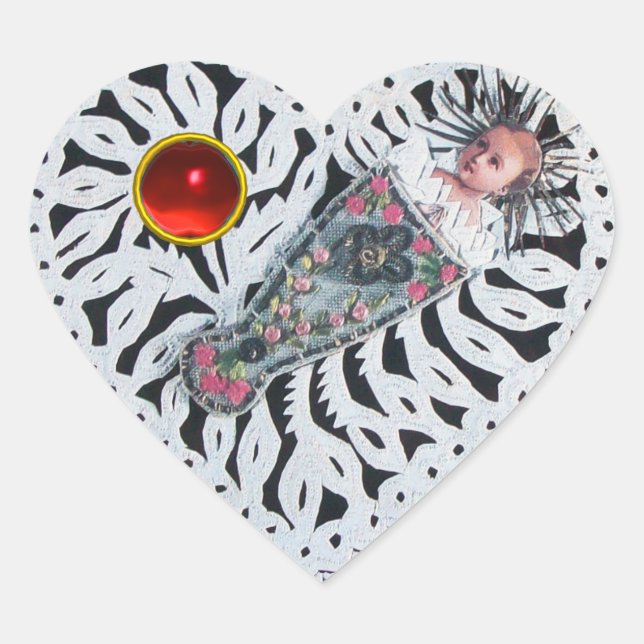 Child Jesus,Antique Christmas Heart Paper Carving Sticker (Front)