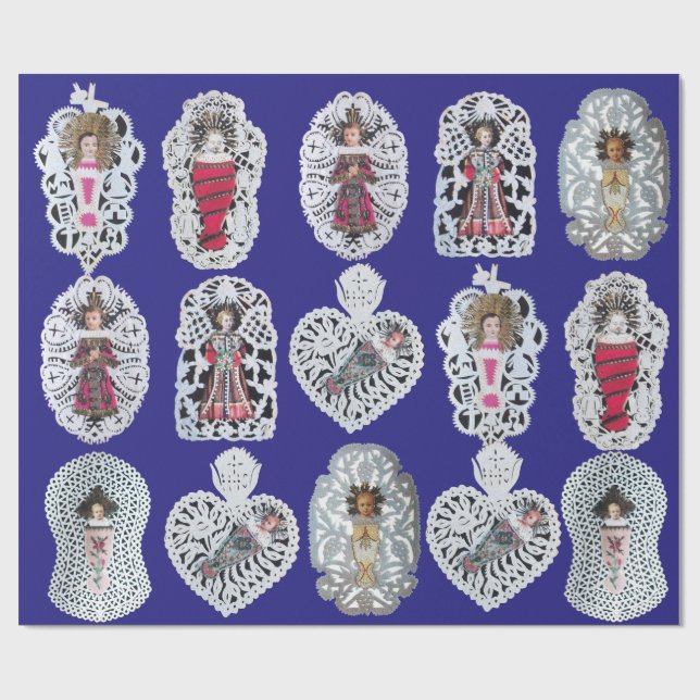 Child Jesus,Antique Christmas Paper Carving, Blue (Flat)