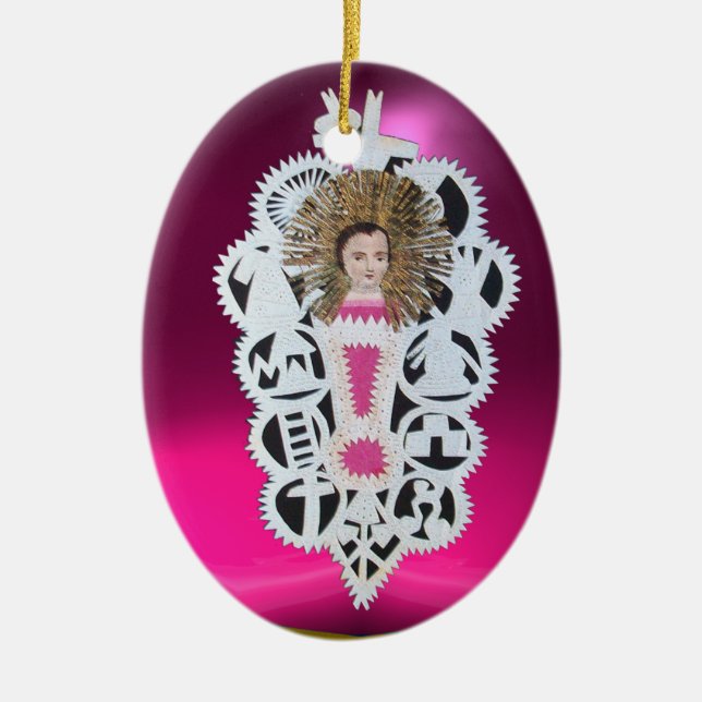 Child Jesus,Antique Christmas Paper Carving Ceramic Ornament (Front)