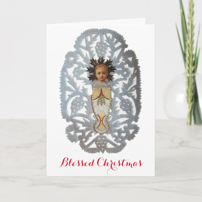 Child Jesus,Antique Christmas Paper Carving Holiday Card (Front)