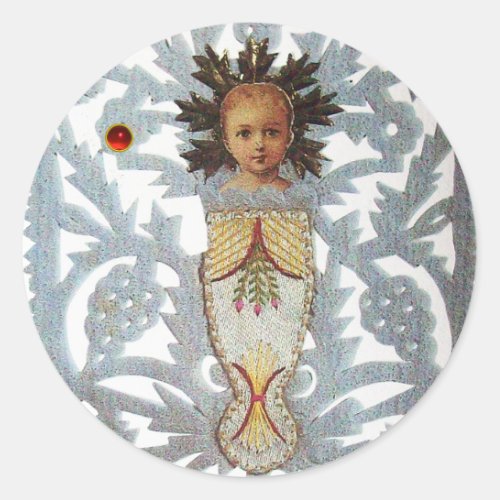 Child JesusAntique Christmas Paper Carving Ruby Classic Round Sticker