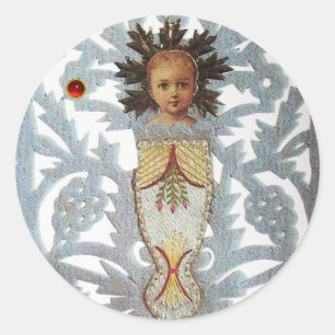 Child Jesus,Antique Christmas Paper Carving Ruby Classic Round Sticker