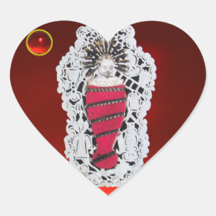 Child Jesus,Antique Christmas Paper Carving Ruby Heart Sticker