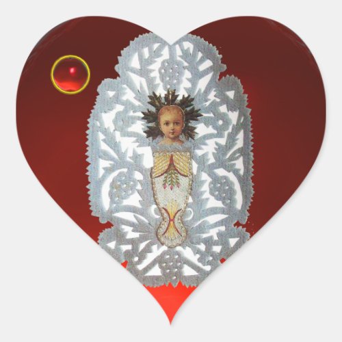 Child JesusAntique Christmas Paper Carving Ruby Heart Sticker