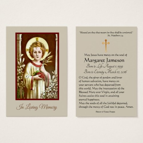 Child Jesus Catholic Funeral Memorial Holy Card _