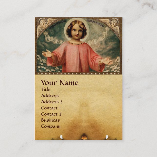 CHILD JESUS WITH ANGELS AND CHRISMAS CROWNS BUSINESS CARD (Front)