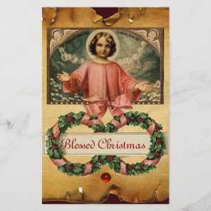 CHILD JESUS WITH ANGELS AND CHRISMAS CROWNS STATIONERY