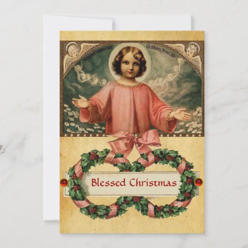 CHILD JESUS WITH ANGELS AND CHRISTMAS CROWNS INVITATION