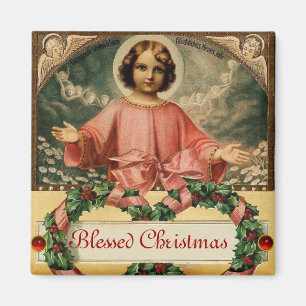 CHILD JESUS WITH ANGELS AND CHRISTMAS CROWNS MAGNET