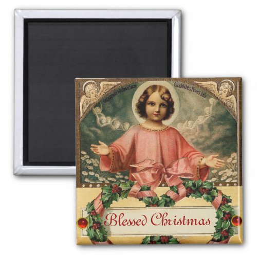 CHILD JESUS WITH ANGELS AND CHRISTMAS CROWNS MAGNET