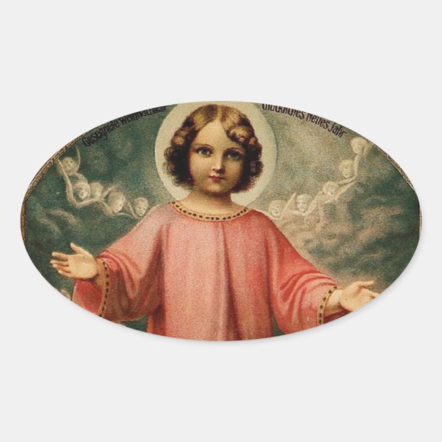 CHILD JESUS WITH ANGELS, OVAL STICKER (Front)