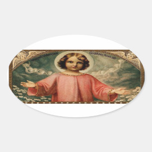 CHILD JESUS WITH ANGELS, OVAL STICKER