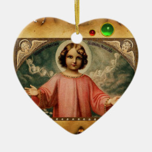 CHILD JESUS WITH ANGELS,  Parchment Ceramic Ornament