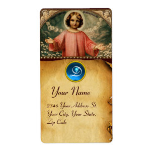 CHILD JESUS WITH ANGELS,  Parchment Label