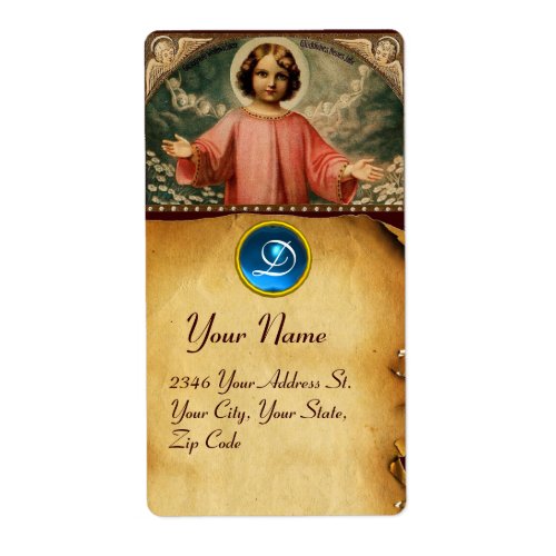 CHILD JESUS WITH ANGELS  Parchment Label