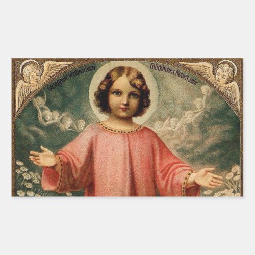 CHILD JESUS WITH ANGELS RECTANGULAR STICKER