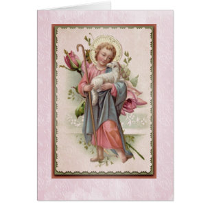 Child Jesus with Lamb Pink Roses Religious Cards