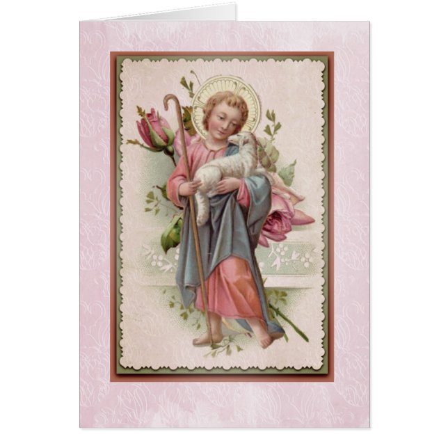 Child Jesus with Lamb Pink Roses Religious Cards (Front)