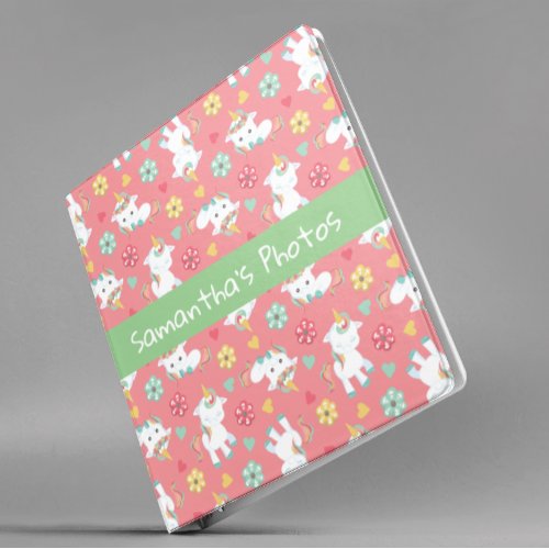 Child Kid Unicorn Colorful Hearts 3 Ring Binder