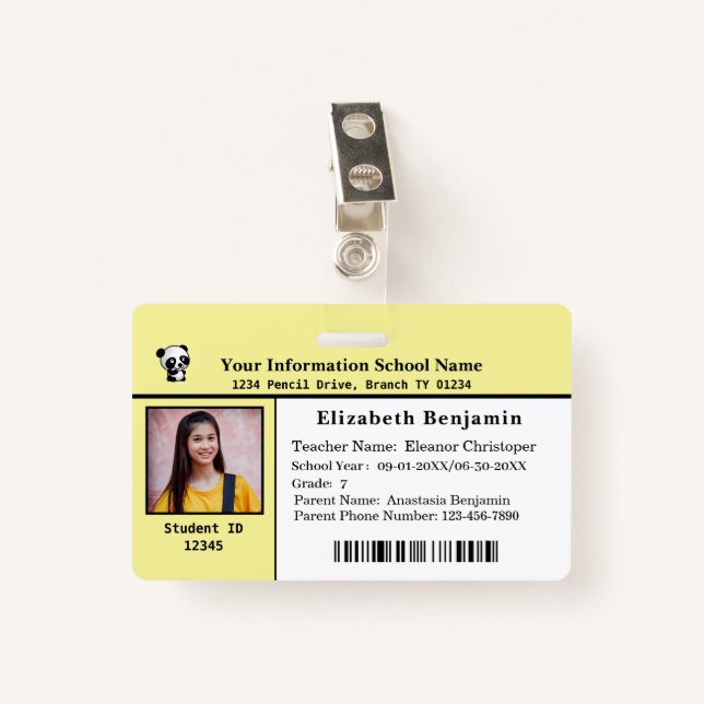 Child Kids ID Identification Card Students School Badge (Front with Clip)