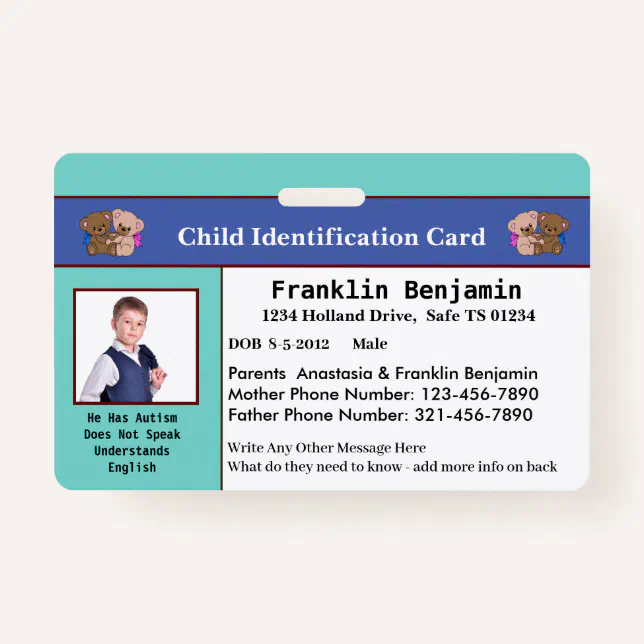 Child Kids Photo ID Identification Card Custom Badge Zazzle