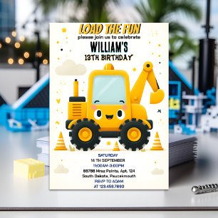 child kids Simple construction trucks 5th birthday Invitation